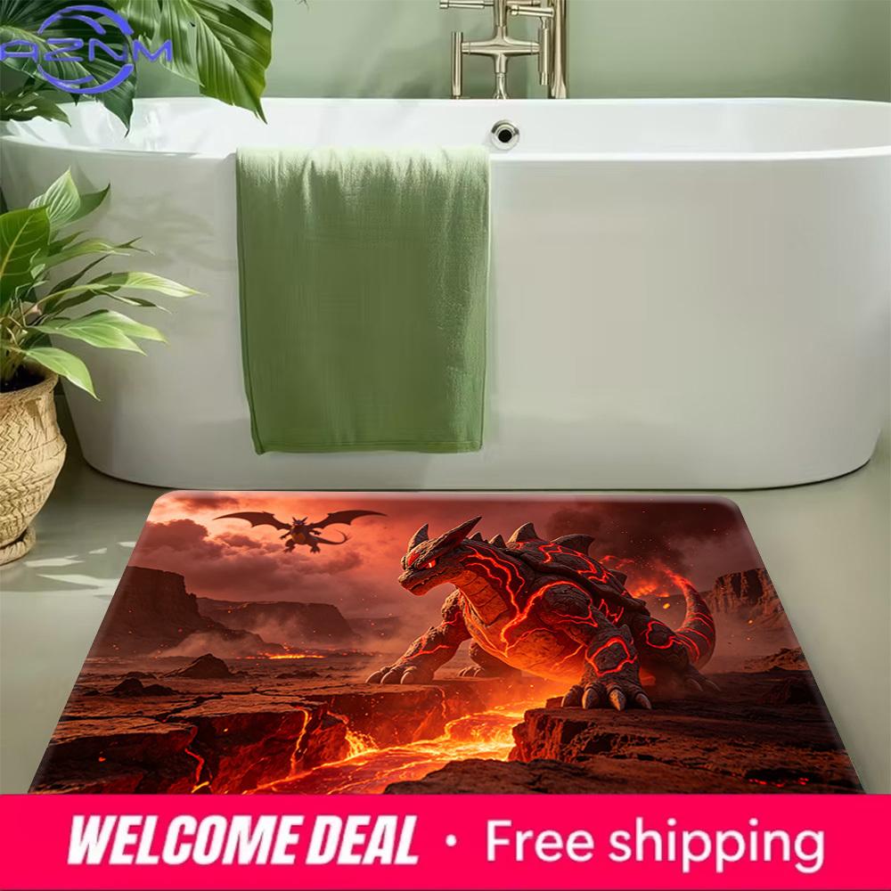 Fiery Lava Dragon Volcano World Pokemon Print Non Slip Absorbent Home Entryway Bathroom Floor Doormat Rug