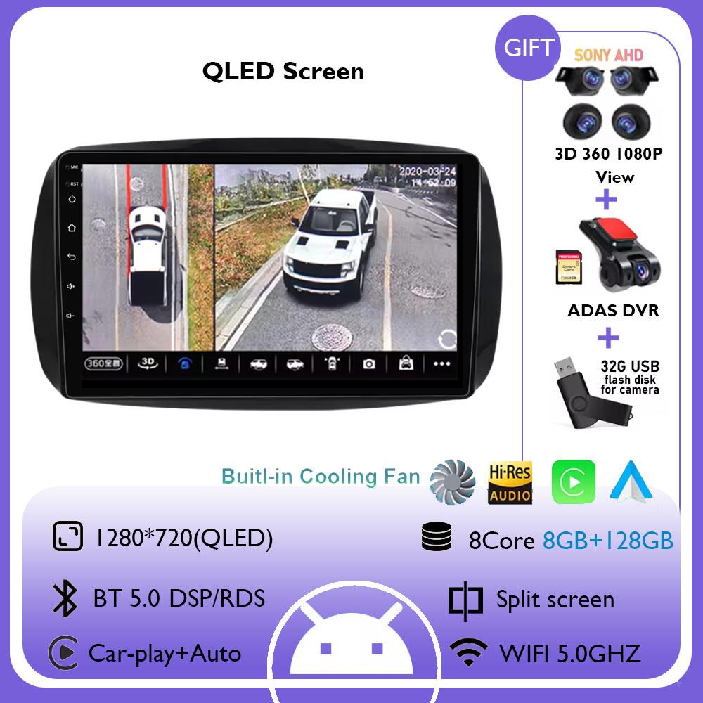 Android 14 Carplay Auto для Mercedes Benz Smart 453 Fortwo 2014 - 2020 Мультимедийный автомобильный радиоплеер WIFI Stereo 4G GPS RDS AUTO