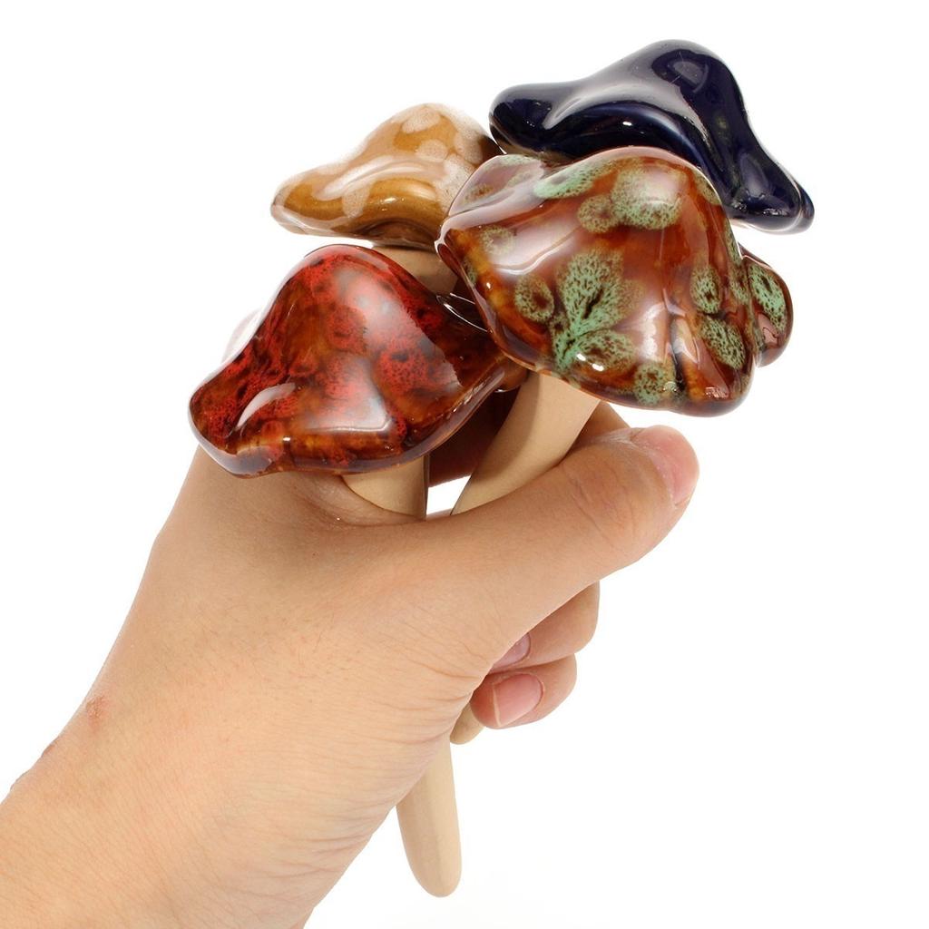 4Pcs Cute Ceramic Pottery Mushroom Model Yard Garden Statues Decor Ornament