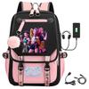 Movie Peripheral Print Backpack, School Bag Student Campus With Plush Ball Backpack With USB Port