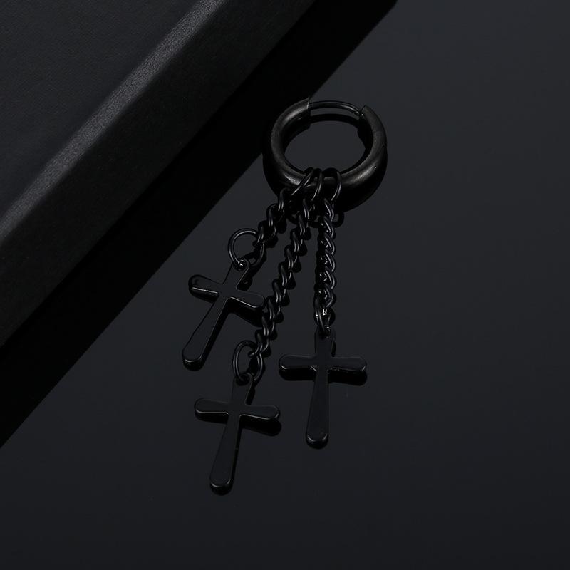 WKOUD 1 Pair Stainless Steel Earrings For Man/Women Feather Cross Pendant Long Tassel Unisex Hoop Punk Gothic Piercing Zircon