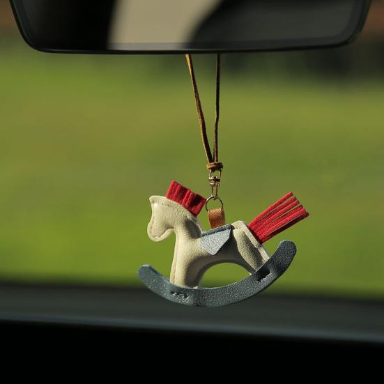 Yousheng Cute Pony Pendant Car Rearview Mirror Charm Elegant Faux Leather Hanging Ornament for Car Interior Decor Horse Lover Gift
