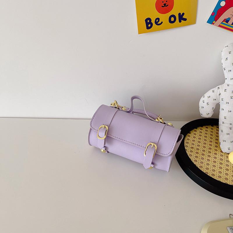 Stylish Korean Children's Bag For Girls Fashionable Cylinder Tote Purse In Bright Colors