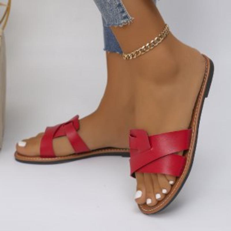 Женские тапочки-крестики на плоской подошве, новые, больших размеров, однотонные, с открытым носком, с открытой пяткой, полушлепанцы