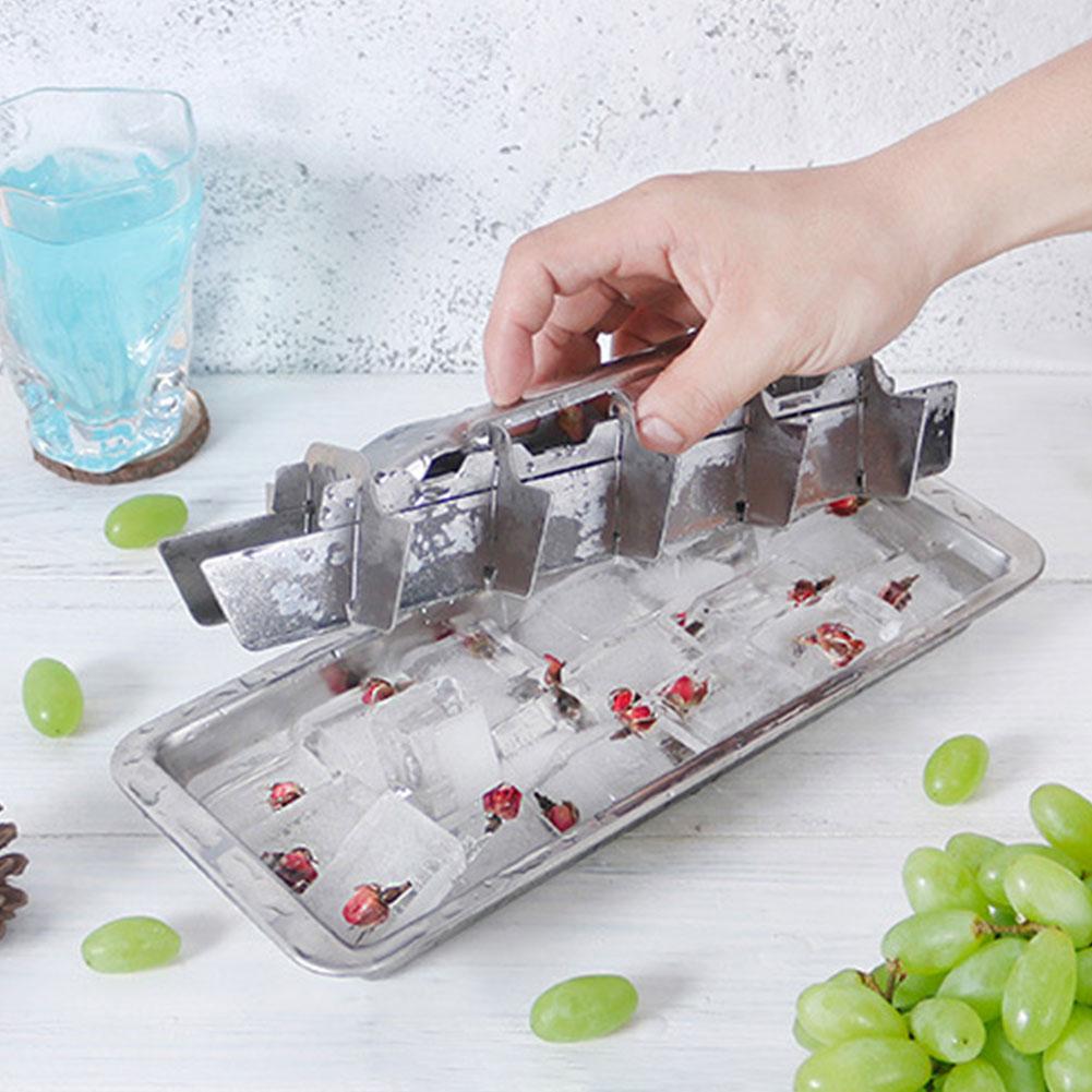Stainless Steel Ice Cubes Tray with Easy Release Handle Metal Ice Cubes Tray Ice Cubes Maker for Kitchen & Bar