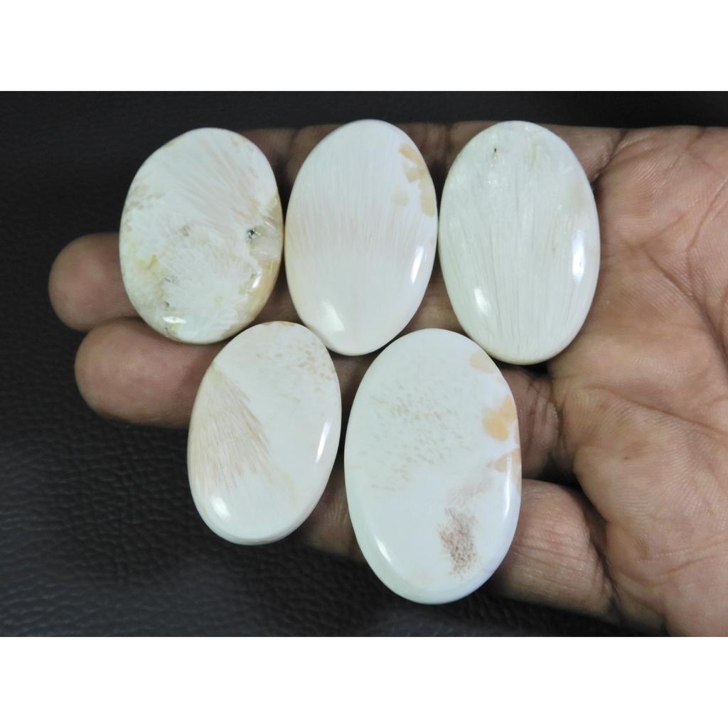 05Pcs Natural Scolecite Oval Cabochon Loose Gemstone Lot 215Cts. A-763