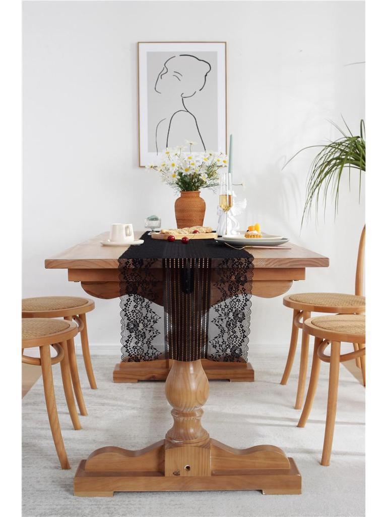 Элегантная французская романтическая кружевная дорожка для стола, свадебный декор - белый, черный, цельный