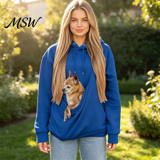 Relaxed Fit Pullover Women Pet Pouch Hoodie, Oversized Hooded Sweatshirt with Kangaroo Pouch, Holder Hoodie Dog Cat Carrying Top for Fall Winter Warm