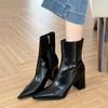 Модные зимние женские ботильоны, новые модные женские ботинки челси с заостренным носком и боковыми молниями, элегантные однотонные короткие ботинки на высоком каблуке