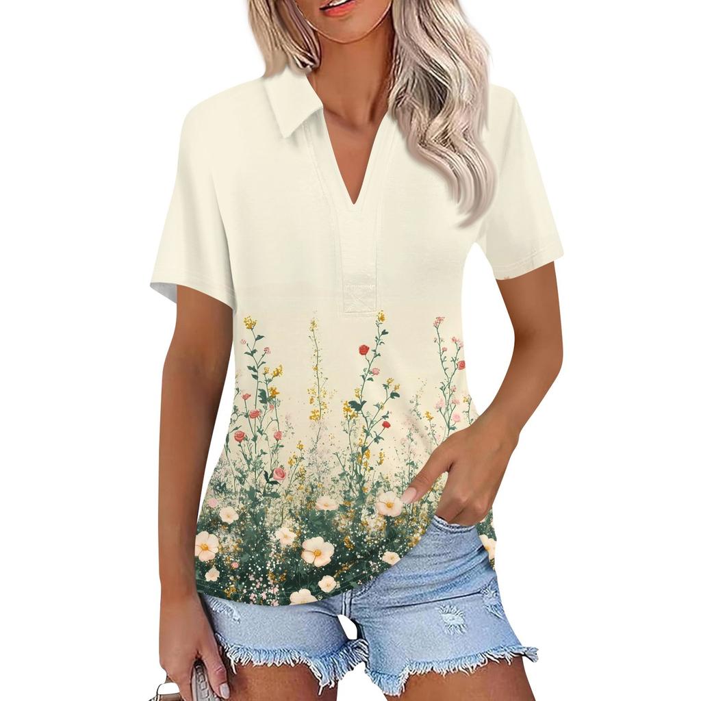 Женская мода повседневная рубашка с коротким рукавом и лацканами, женские топы с V-образным вырезом