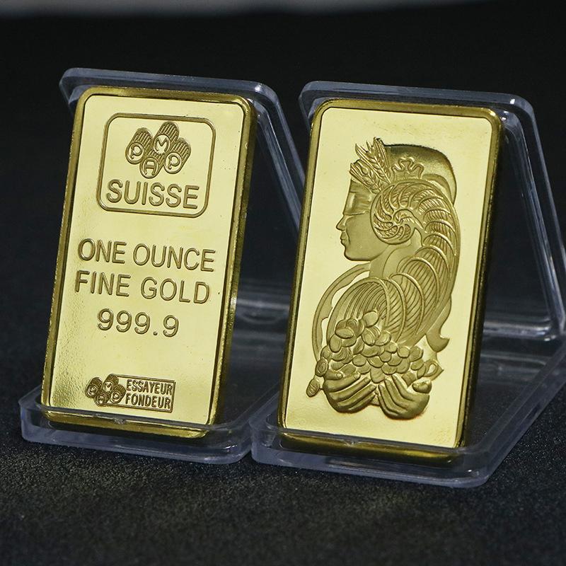 Позолоченная многослойная слитковая монета Швейцария Кредитная памятная монета Монета богини Коллекция Украшение для дома