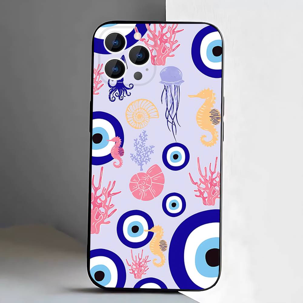 Чехол на телефон 'Сглаз Счастливый глаз' Синий Для iPhone 17,16,15,14,13,12,Pro,Max,Plus,E,SE4,Air,Mini Черный Мягкая коробка