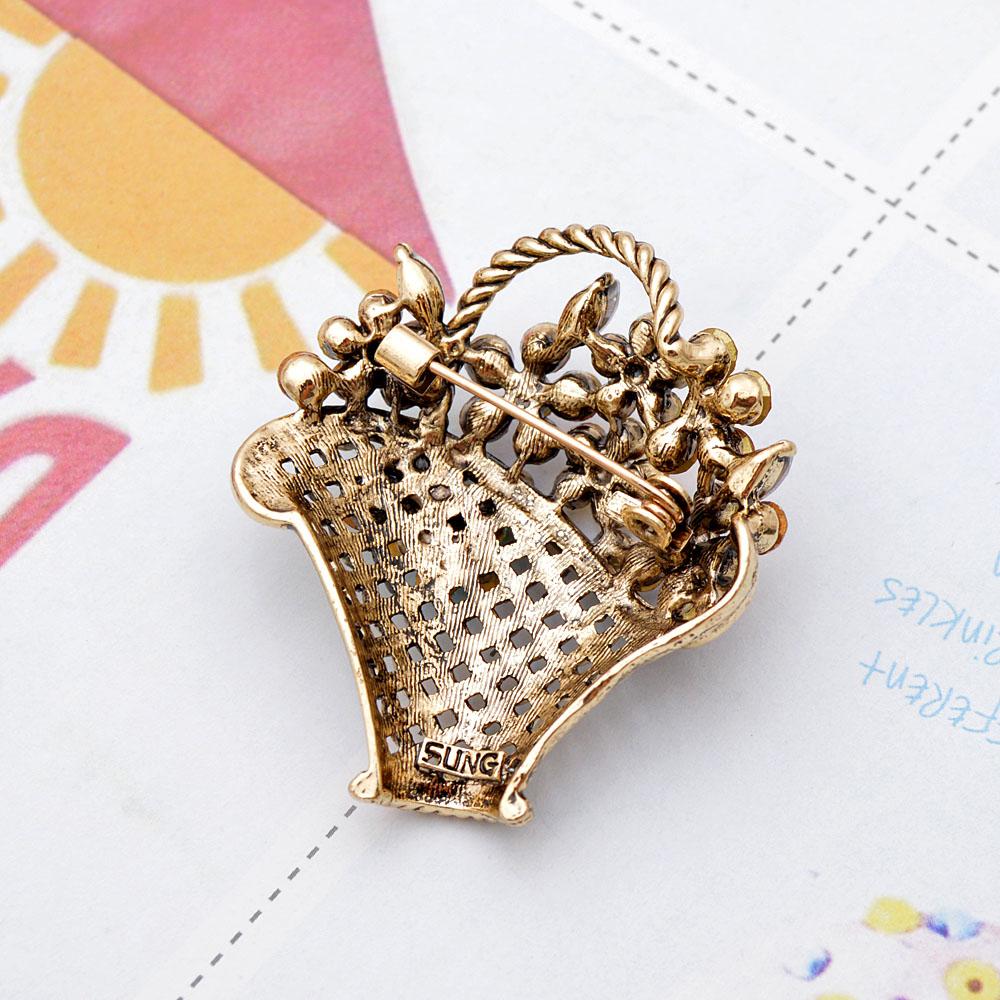 Creative Flower Basket Zircon Brooch Vintage Colorful Pins Women Fashion Jewelry Clothes Coat Decoration Scarf Buckle