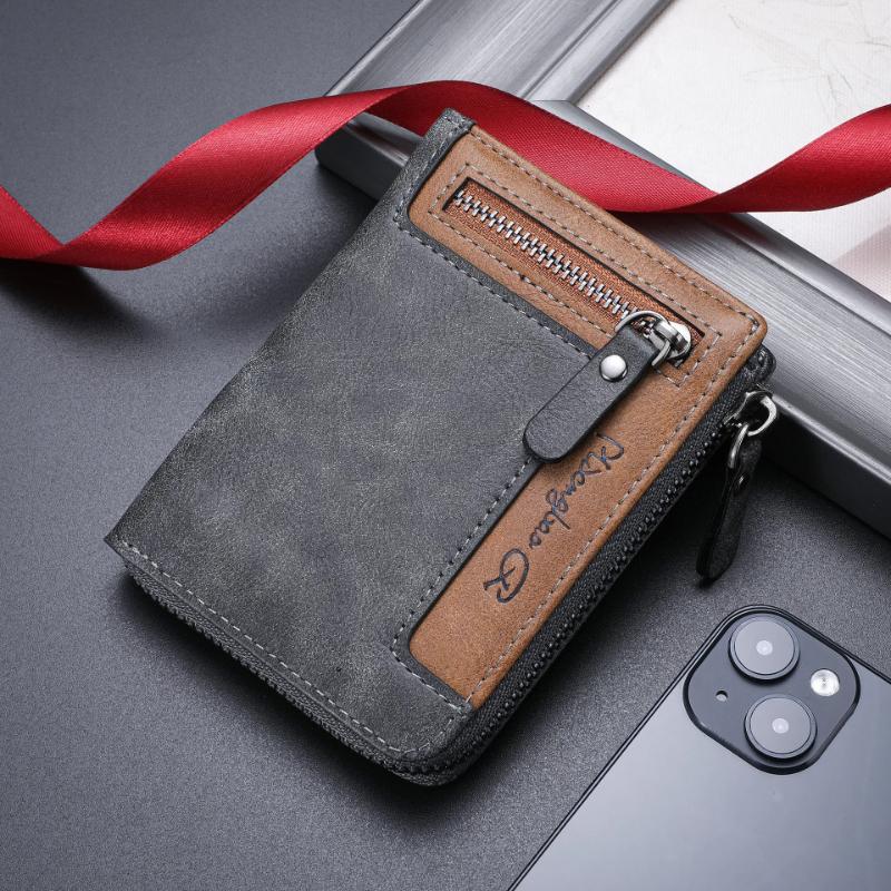 Trendy Luxury Men's Wallet Designer Male Short Zipper Leather 3 Fold Money Clip Card Holder High Quality Retro Coin Purse