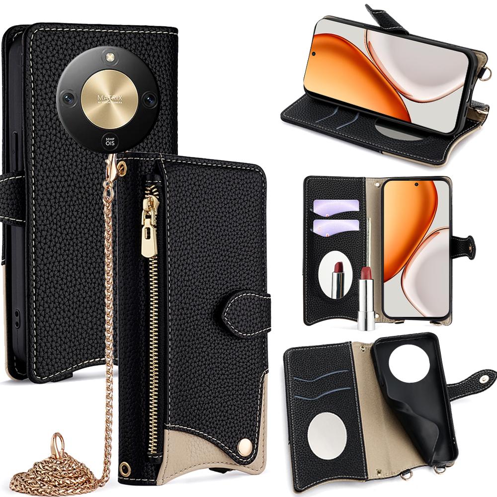 Кожаный чехол-кошелек с подставкой для Honor X70 5G, стиль «неправильный хвост» с цепочкой