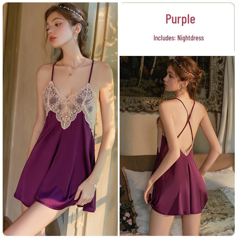 Элегантный кружевной пижамный комплект для весны/лета: Ночная сорочка-майка с открытой спиной и кардиган