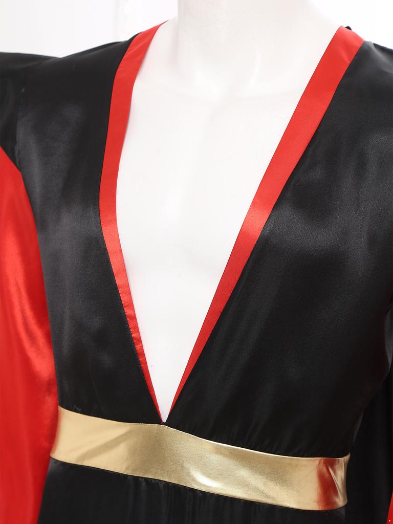 Мужской костюм для косплея арабского злодея на тематическую вечеринку Хэллоуин, с глубоким V-образным вырезом, длинными рукавами-фонариками, контрастной атласной мантией