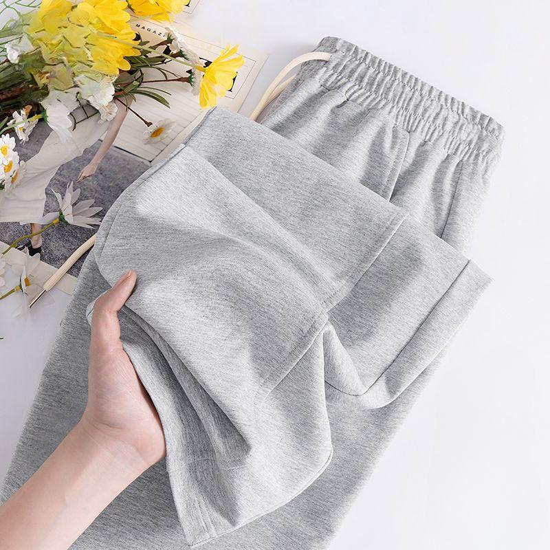 Летние тонкие женские спортивные брюки, широкие брюки, повседневные прямые длинные брюки из ледяного шелка