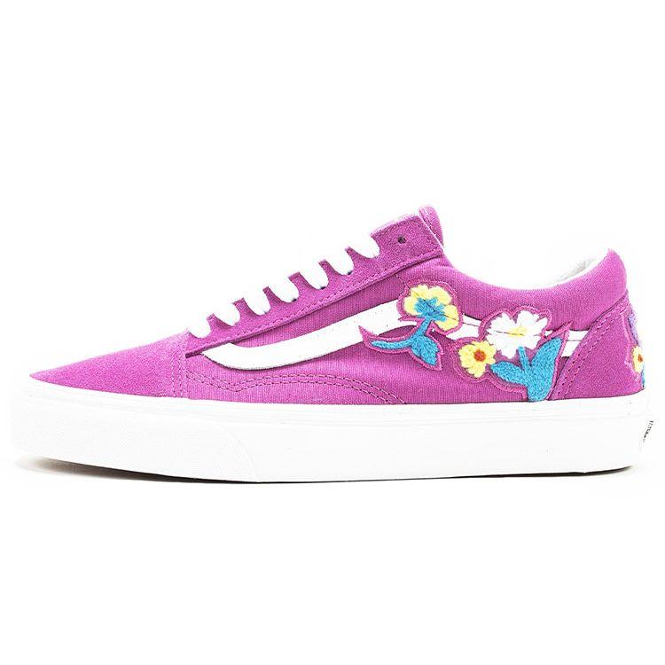 Vans Old Skool Low Top Casual Skate Shoes Floral Embroidery Women Sneakers Purple VN0A4BV5TPK