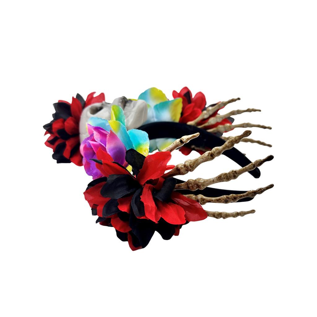 Реалистичная повязка на голову в виде черепа, скелета, руки для Хэллоуина, костюмированных вечеринок и жутких мероприятий с разноцветными цветами для женщин и мужчин