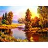 5d Diy Full Round Drill Diamond Painting Cross Stitch Lakeside Cottage Sunset Embroidery Landscape