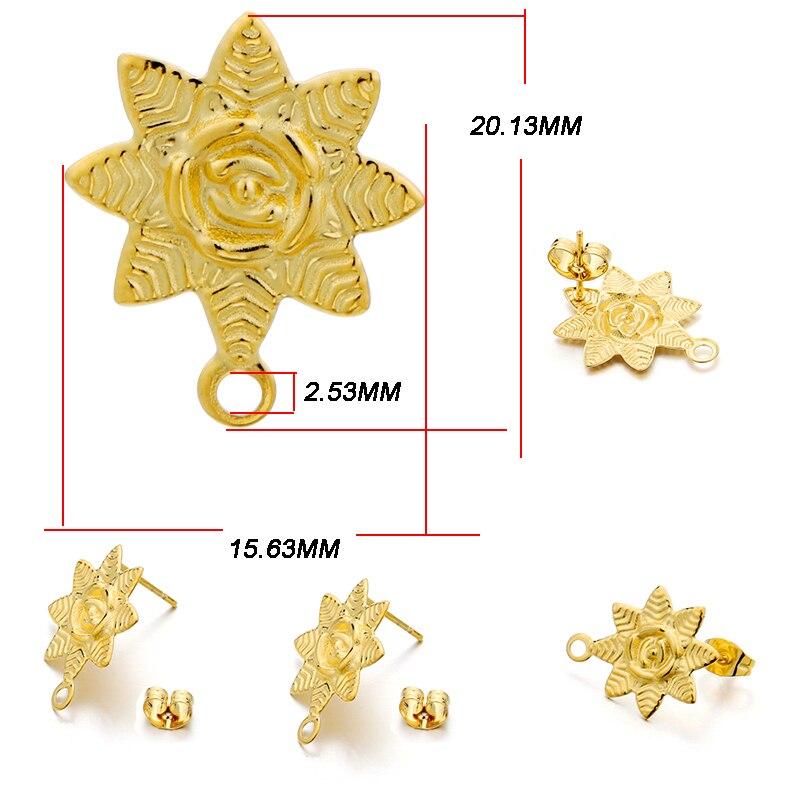 10 шт., геометрические круглые серьги-гвоздики из нержавеющей стали, серьги-гвоздики золотого цвета с цветком, базовый разъем для DIY, аксессуары для изготовления ювелирных изделий