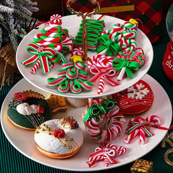 Wooden Hanging Decorations 16 Pcs Christmas Lollipop Ornaments, Red Green Striped Peppermint Swirl Candy Cane Festive Home Decor Decoration, Colorful