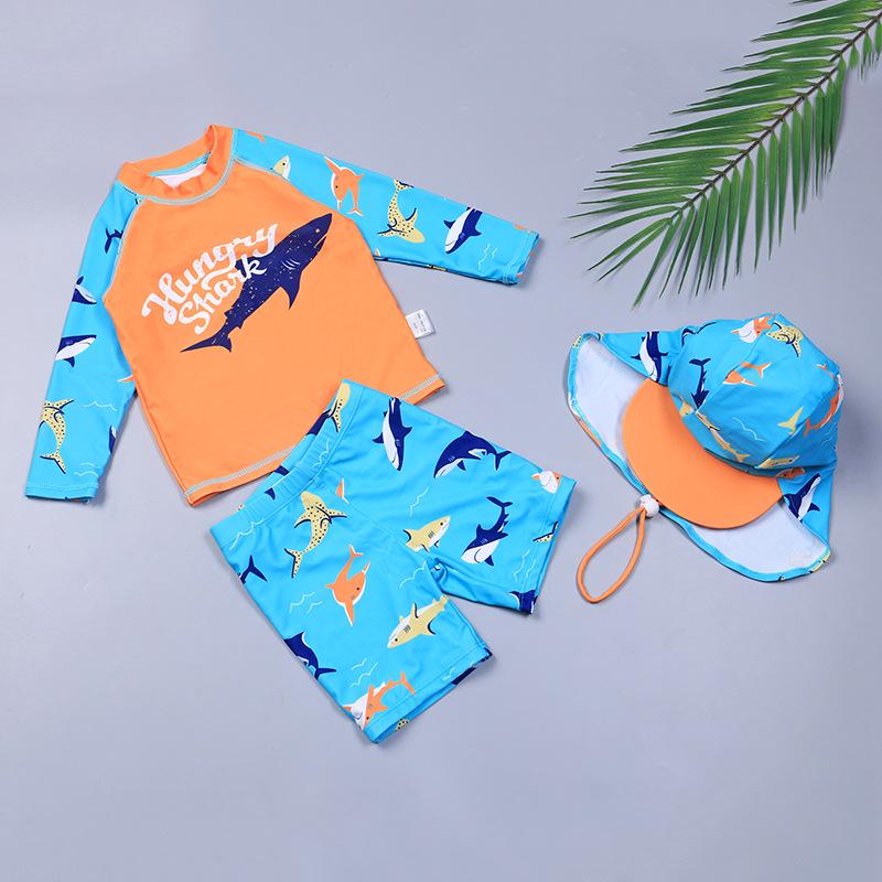 Kids' Boys' Cartoon Swimsuit Set - Split Design with Long & Short Sleeves