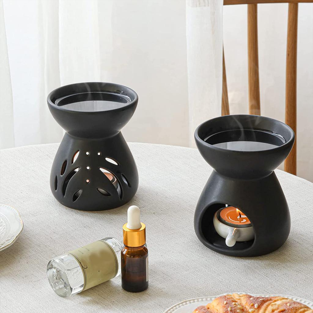 Black Ceramics Aromas Diffuser Wax Melt Burners Oil Warmer Tealight Candle Holder for Relaxation In Bedroom or Studios