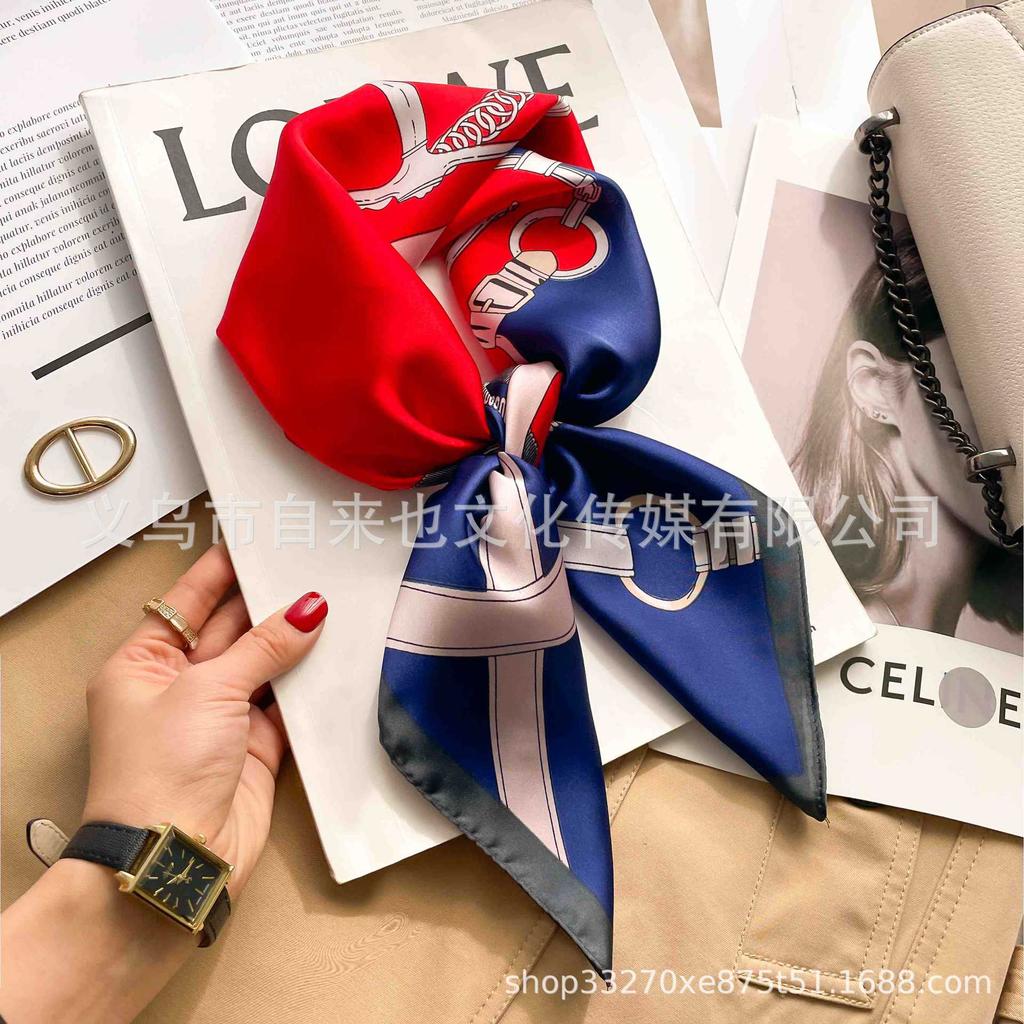 Versatile fashion floral 71 imitation silk square scarf scarf high-end polka dot neck silk scarf rhombus spring