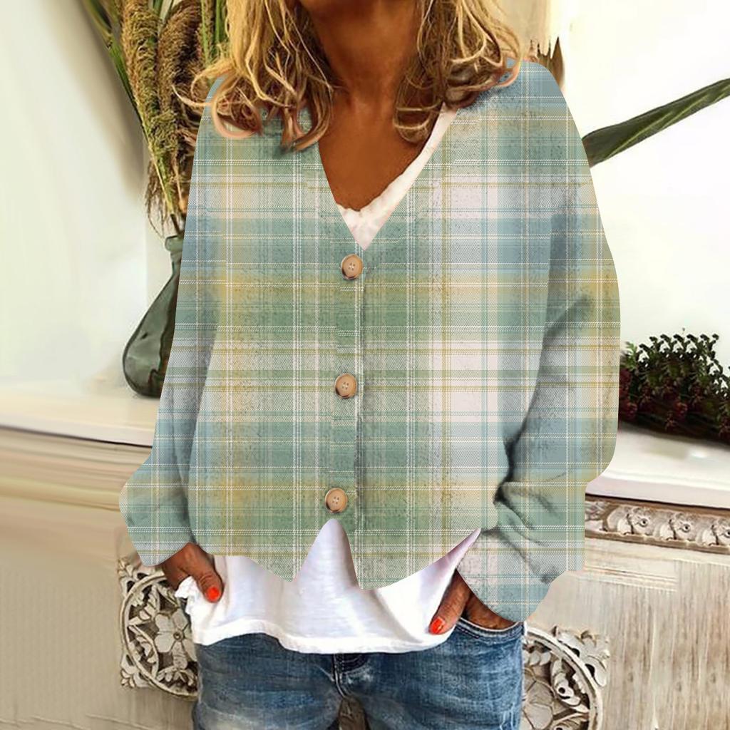 Women's Fashion Short Jacket Casual Long Sleeve Plaid Print Single Breasted Plush Top