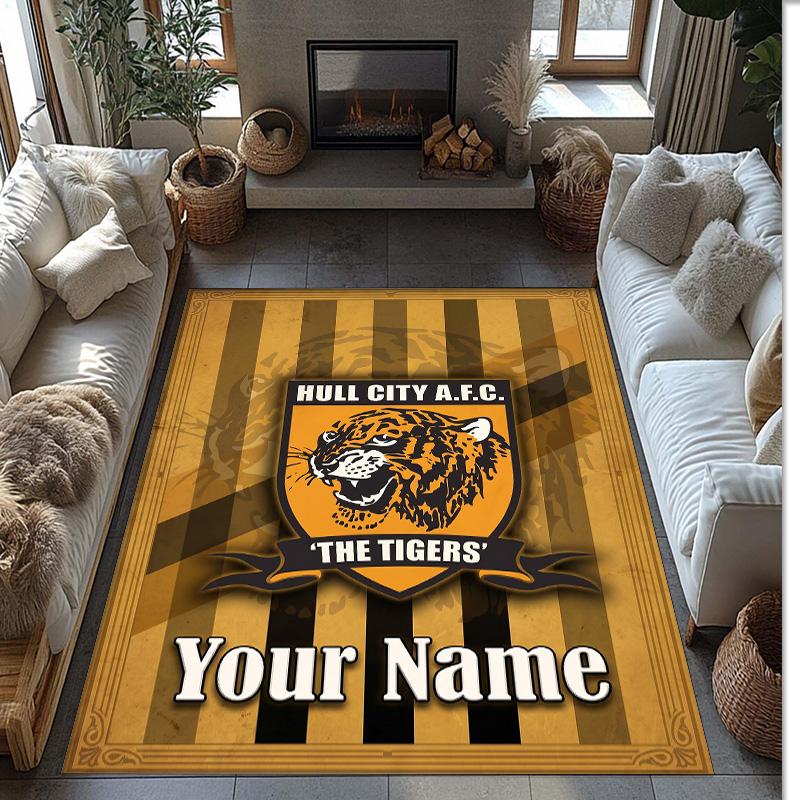 Hull FC Crystal Velvet Rug, Custom Name Text Personalized Non‑Slip Floor Mat for Home Decor Gift