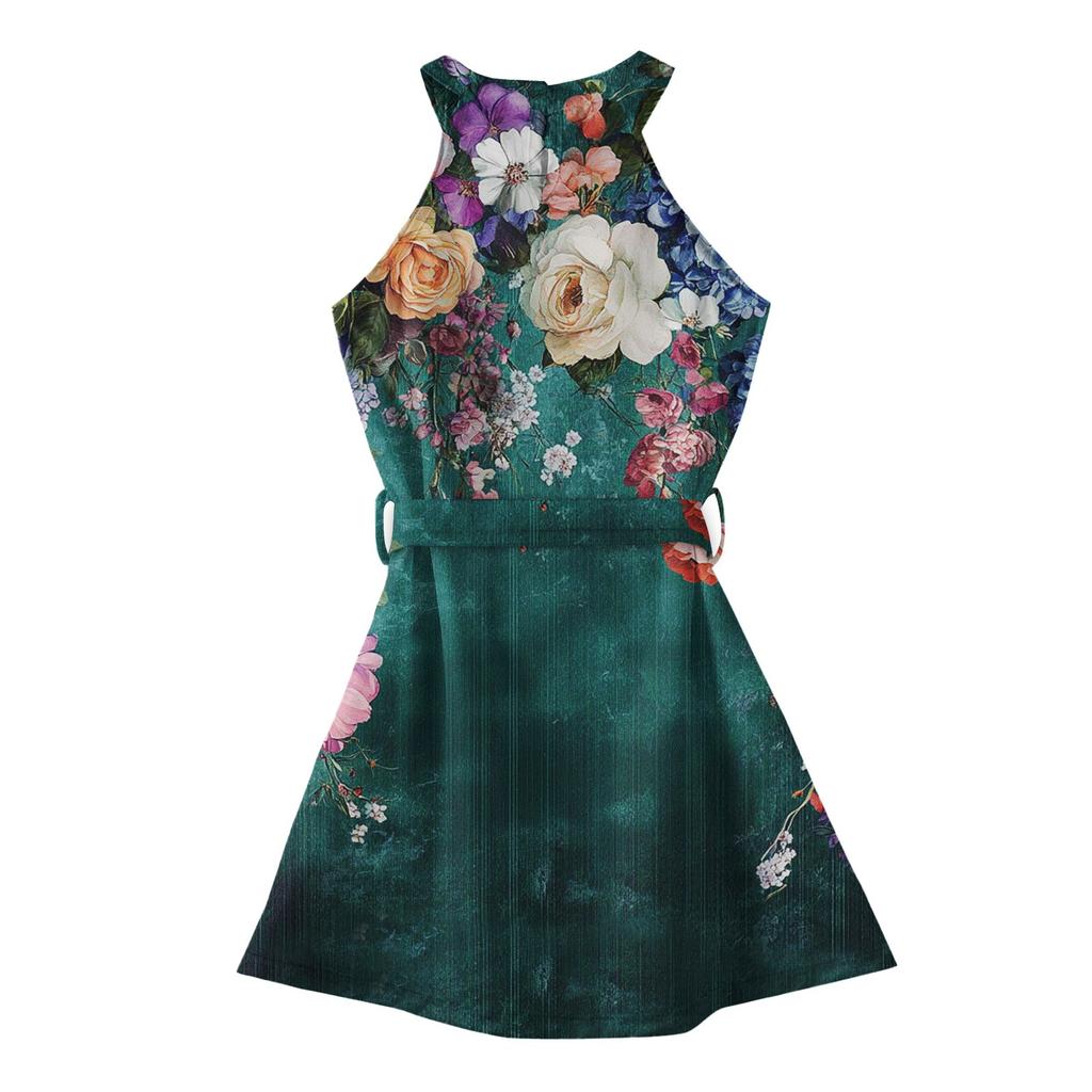 Летнее платье для девочек Платье без рукавов на бретельках Однотонное платье без рукавов с принтом Повседневное платье