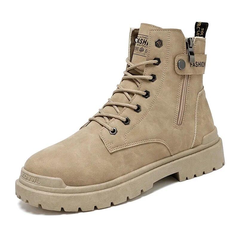 Men's Boots Autumn Work Boots Platform Boots Men's Fashion Boots Sneakers Thick Sole Hiking Shoes Motor Shoes Side Zipper Boots