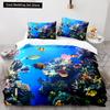 Подводный мир King Queen Пододеяльник Мультяшный океан Животные Комплект постельного белья для детей Рыбы Коралл Морская жизнь Мягкий полиэстеровый пододеяльник