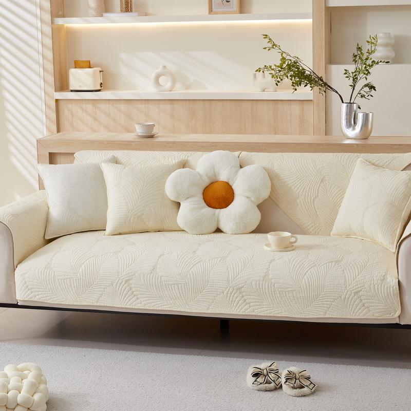 Новый чехол для диванной подушки из стираного хлопка с вышитым банановым листом, современная простая нескользящая однотонная тканевая подушка для дивана