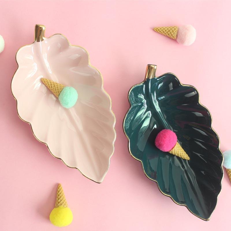 Керамическая тарелка для фруктов в форме листа, блюдо для безделушек, маленькая, конфеты, десерт, закуски, тарелки для суши, креативные подносы для хранения вещей, Decorativ