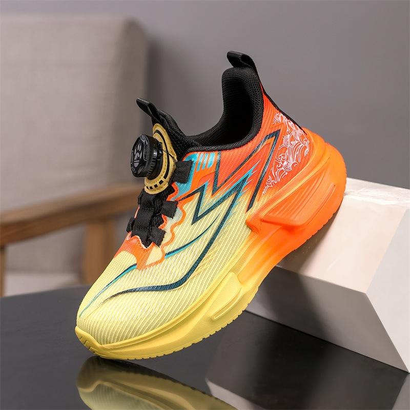 Boys' Sneakers 2025 New Summer Trendy Cool Children's Shoes Boys Single Net Breathable Knob Running Basketball Shoes