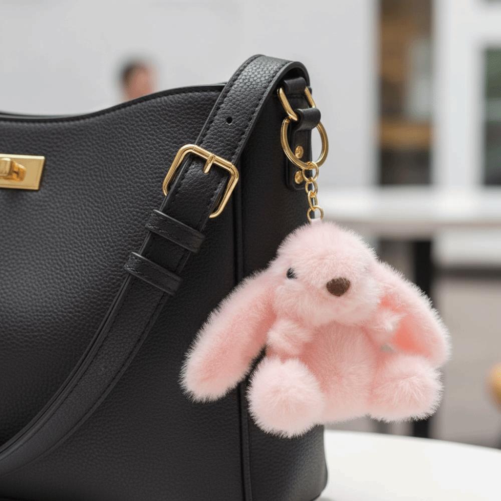 Fluffy Soft Rabbit Plush Pendant Metal Ring Rabbit Plush Key Ring Rabbit Fur Keychains Women Girls