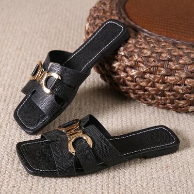 Летние тапочки, женские роскошные уличные пляжные шлепанцы на плоской подошве, женские сандалии, трендовые дизайнерские шлепанцы, женская обувь