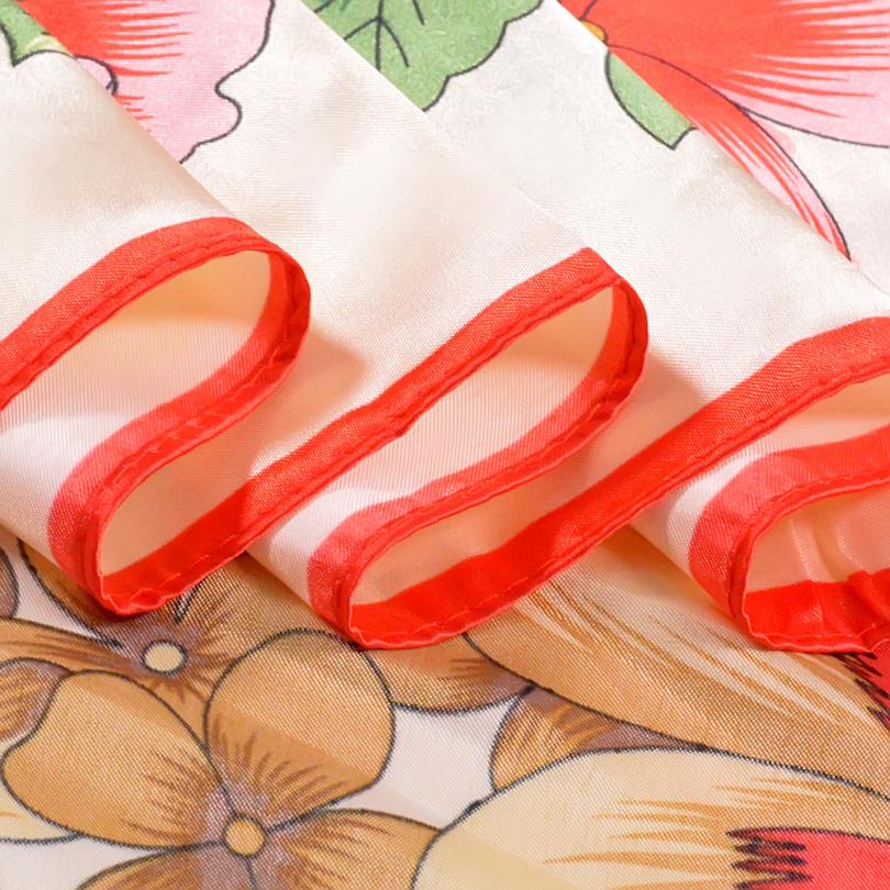 [BYSIFA] Ladies Orange Satin Scarves Head Scarf Hijab 90*90cm Spring Autumn Chinese Peony Pattern Large Square Silk Scarf Shawl