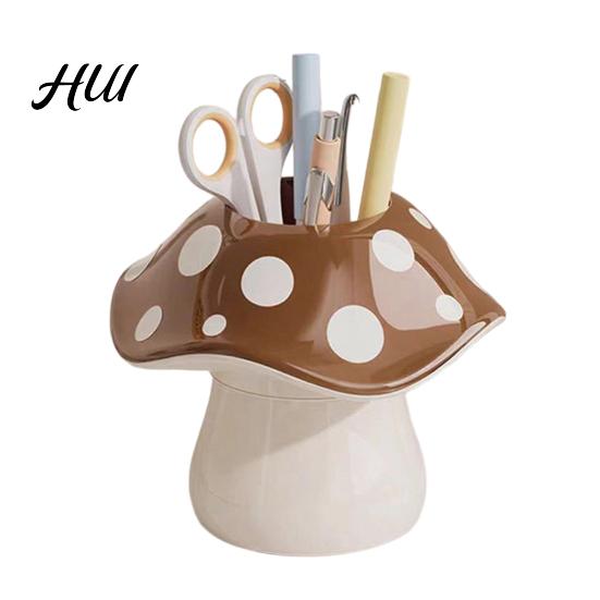 Durable Resin Pencil Holder Cute Mushroom Pen Holder, Desktop Organizer with Non-Slip Thick Stable Base, Non-toxic Desk Accessory for Modern
