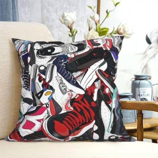 Sneaker Pillow Cover Basketball Shoe Pattern Decorative Throw Pillow Cases Cushion Cover Sneaker Pillowcase Square Hidden Zipper Cozy Soft for Couch