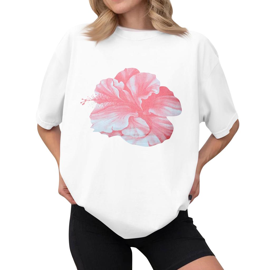 Women's Casual Printed T-Shirt Round Neck Pullover Short Sleeve Top