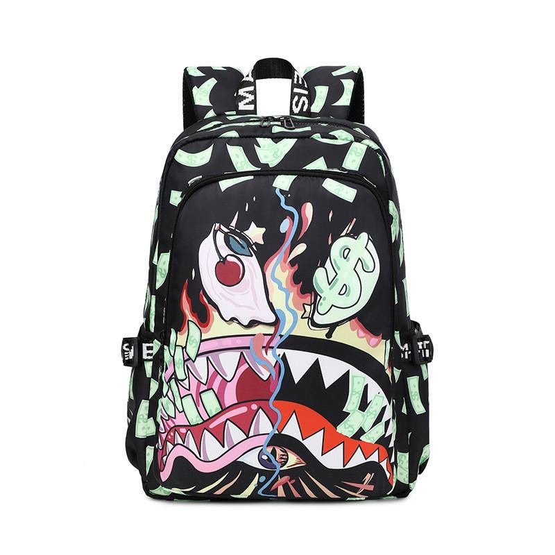 Kids Waterproof Nylon Backpack With Shark Print For Elementary School Use And Daily Carry