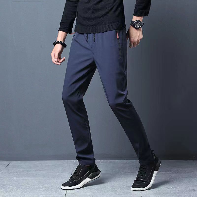 Мужские повседневные брюки Stretch Slim Fit с эластичной резинкой на талии Jogger корейские классические синие черные серые мужские фирменные брюки 5XL Plus Size