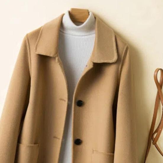 Женское зимнее пальто в деловом стиле с отложным воротником, однобортное пальто средней длины, куртка для поездок на работу, однотонная плотная верхняя одежда