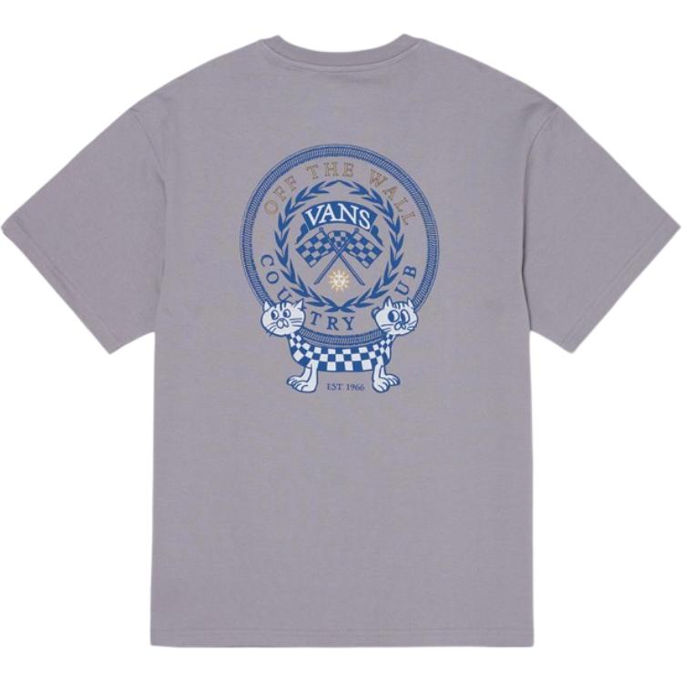 Vans SS25 Мультяшная кошка Повседневная хлопковая футболка с круглым вырезом и коротким рукавом Унисекс Топы Серая VN000NJGAF1