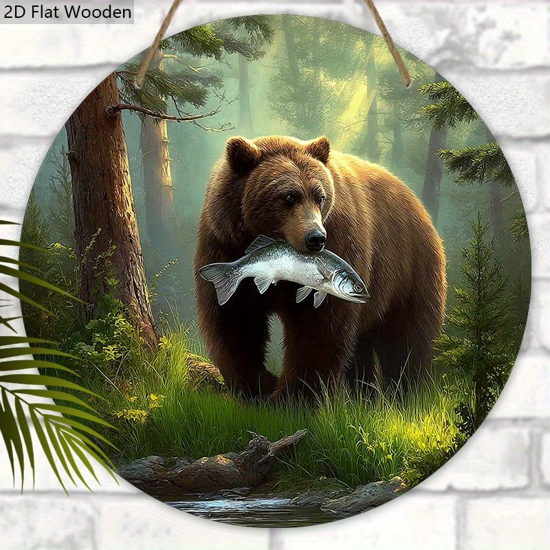 Wooden Sign with Bear Pattern Design - Unique Wall Pediments - Ideal for Front Door, Yard, Wall Decor