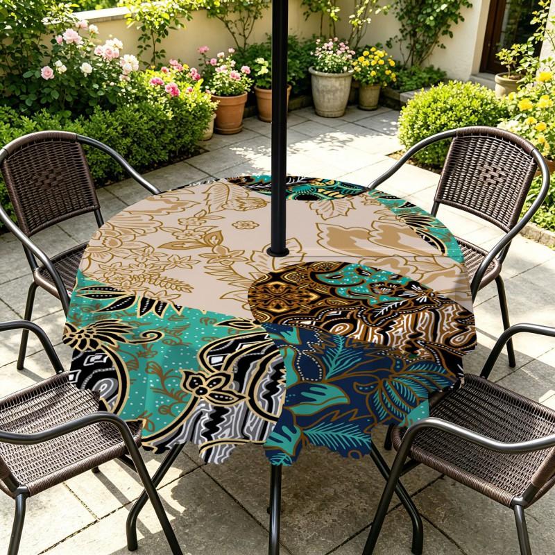 Outdoor Round Tablecloth With Umbrella Hole Patio Garden Deck Waterproof Oil Resistant Drop Cloth
